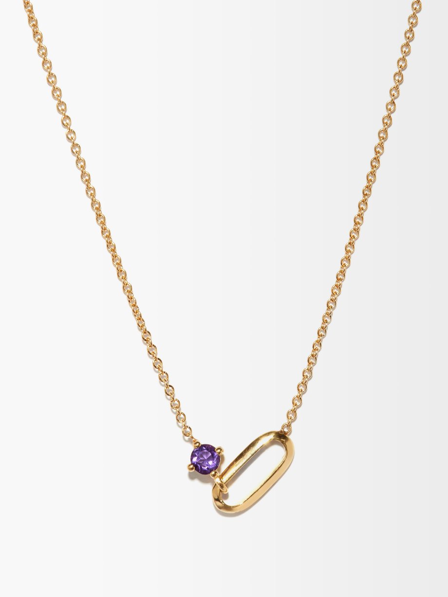 Lizzie Mandler February birthstone amethyst & 18kt gold necklace