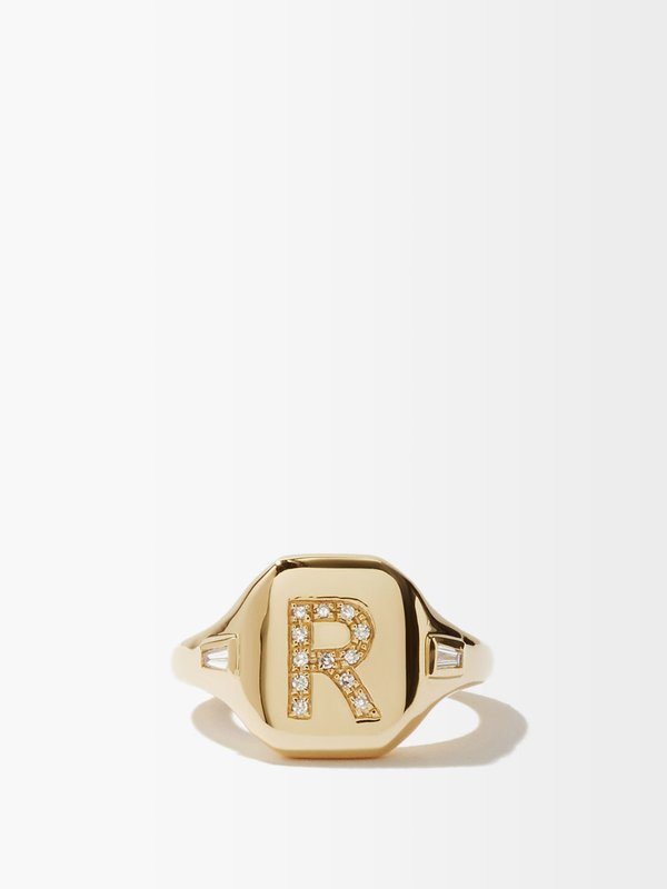 Shay Initial diamond & 18kt gold pinky ring (R-Z)