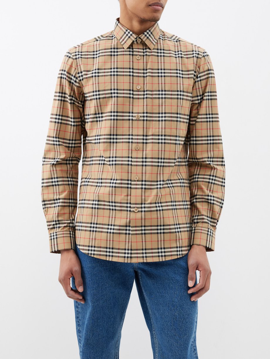 Neutral Simpson check cotton-blend poplin shirt | Burberry | MATCHESFASHION  AU