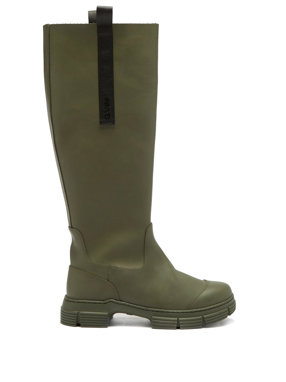 Green Chunky recycled rubber-blend knee-high boots | Ganni ...