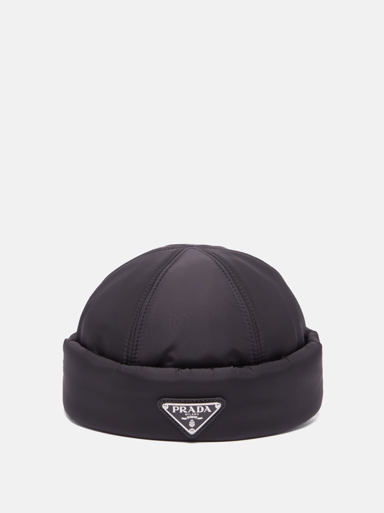 Black Triangle logo-plaque nylon beanie hat | Prada | MATCHESFASHION US