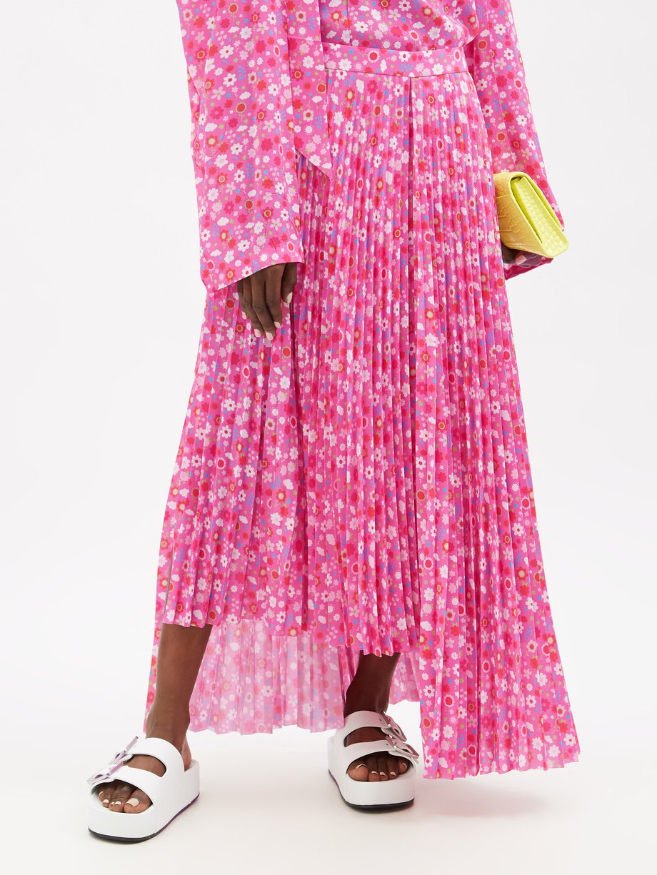 Balenciaga Floral-print pleated crepe midi skirt