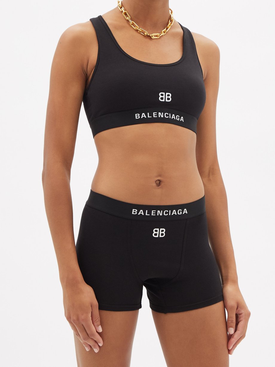 Black Logo-embroidered cotton-blend sports bra