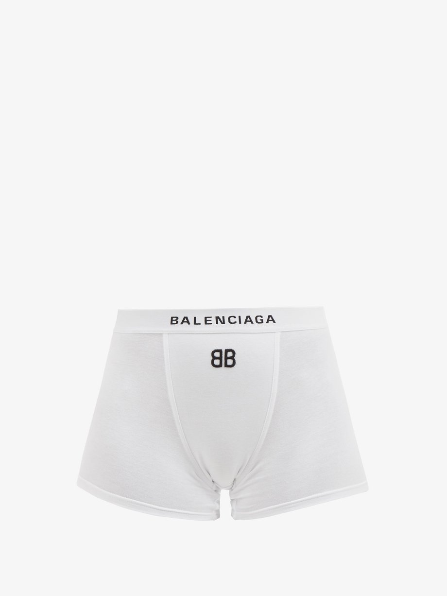 White Logo-print cotton-jersey boxer shorts, Balenciaga