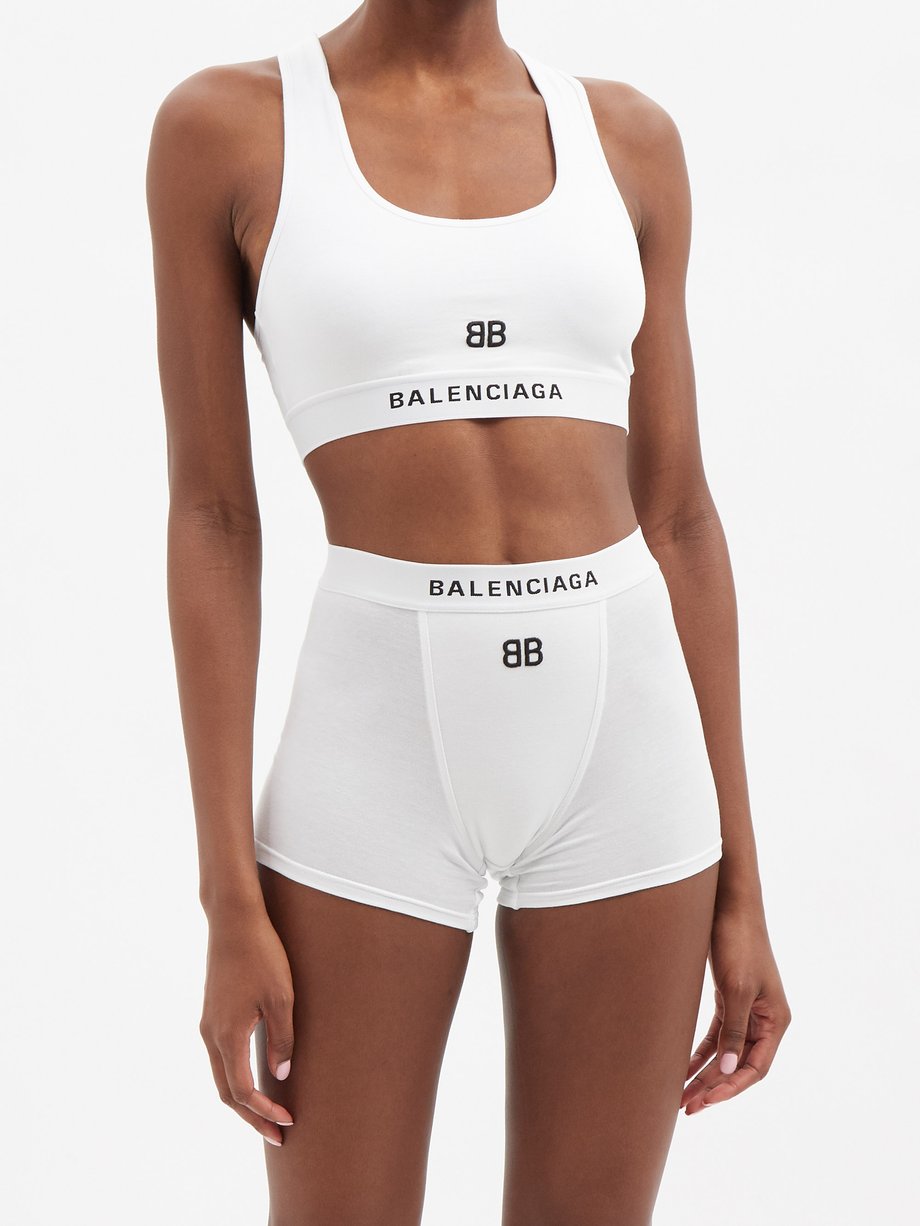 White Logo-print cotton-jersey boxer shorts, Balenciaga