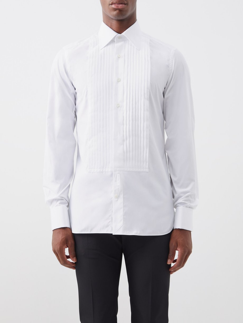 White Pleated bib-front cotton-poplin tuxedo shirt | Tom Ford |  MATCHESFASHION AU