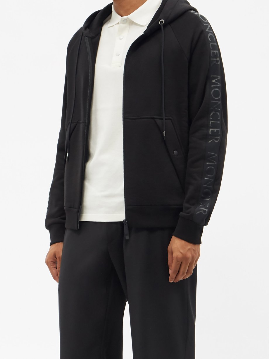 Black Logo-tape zip-through cotton-jersey hoodie | Moncler | MATCHES UK