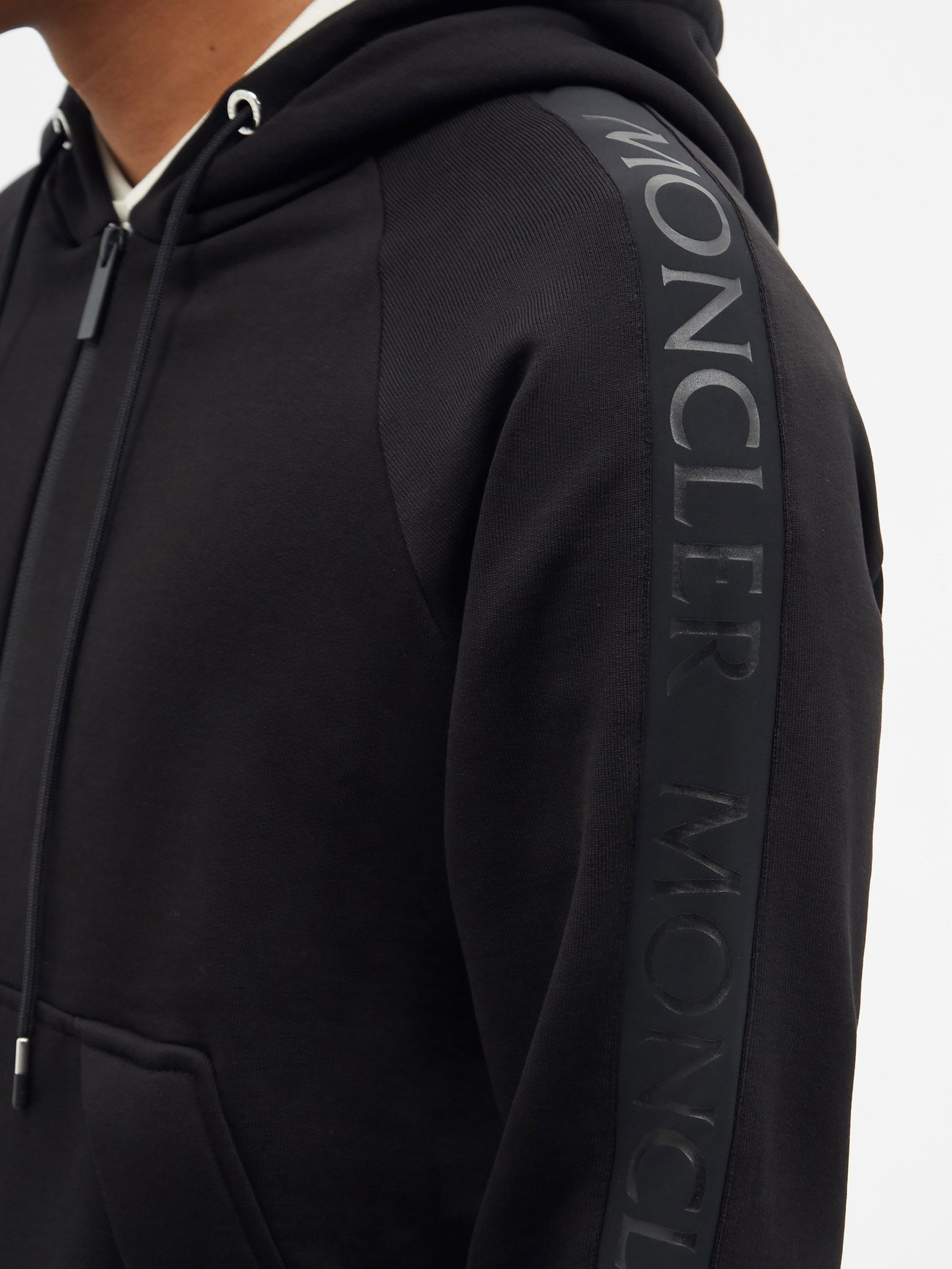 Logo tape zip through cotton jersey hoodie