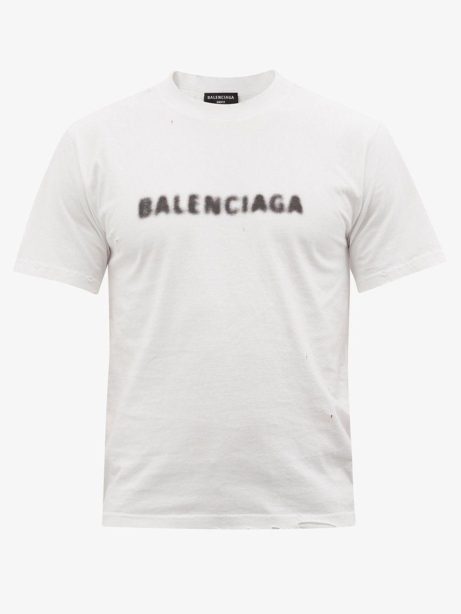 Mens Balenciaga Chest Logo Printing Round Neck Short Sleeve Black 620   KICKS CREW