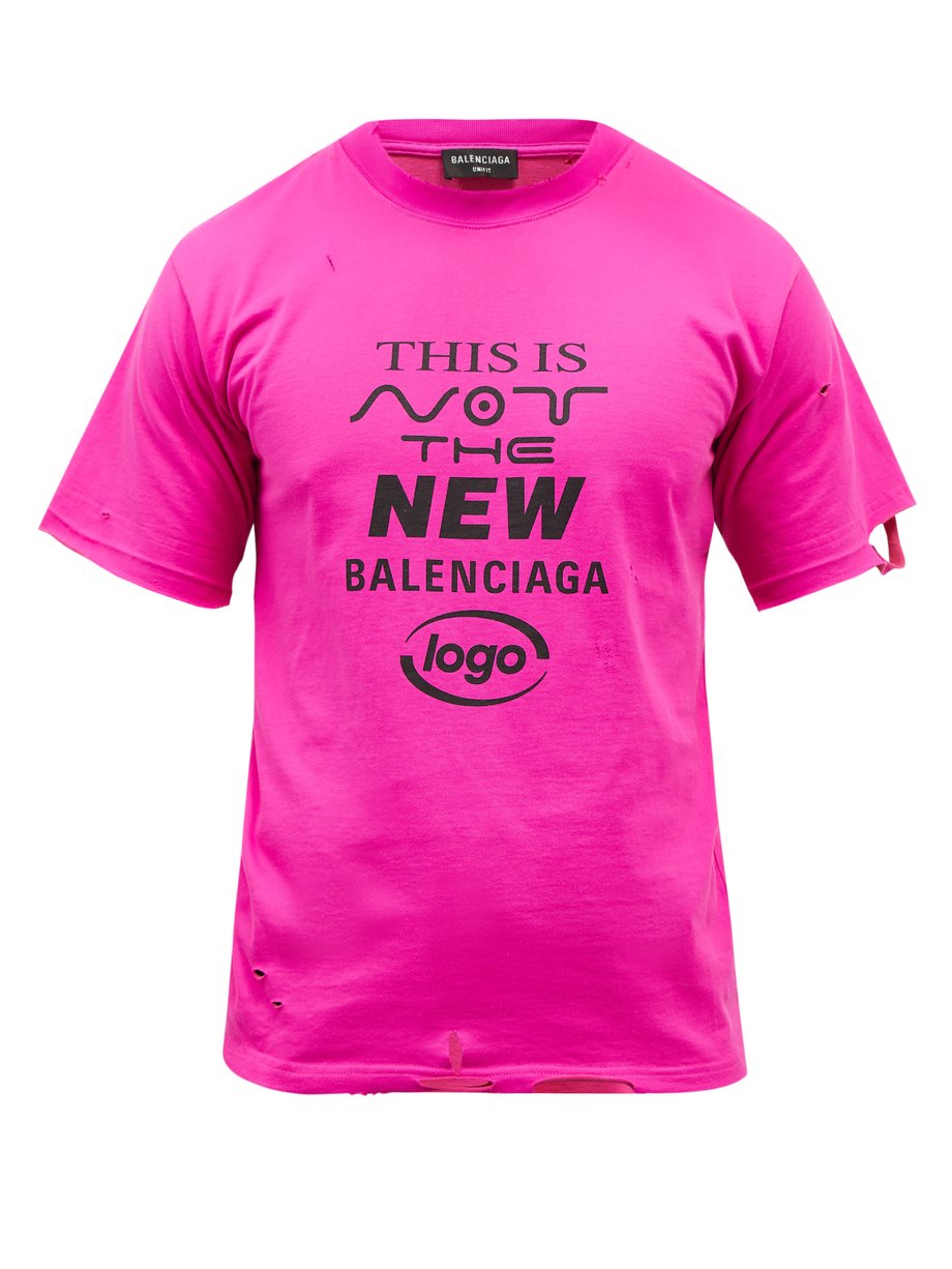 Pink Distressed logo-print cotton-jersey T-shirt, Balenciaga