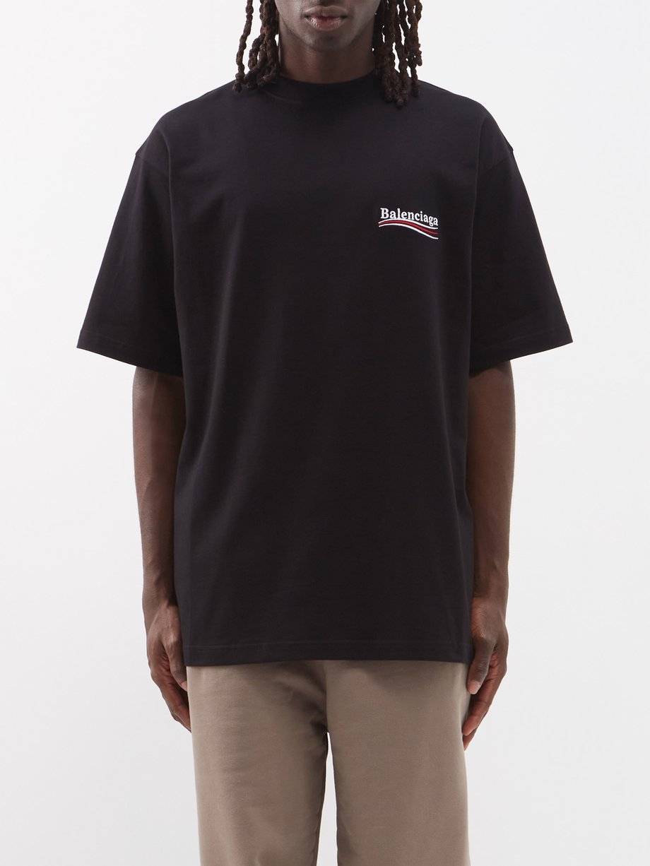 Black Logo-print crew-neck cotton-jersey T-shirt | Balenciaga