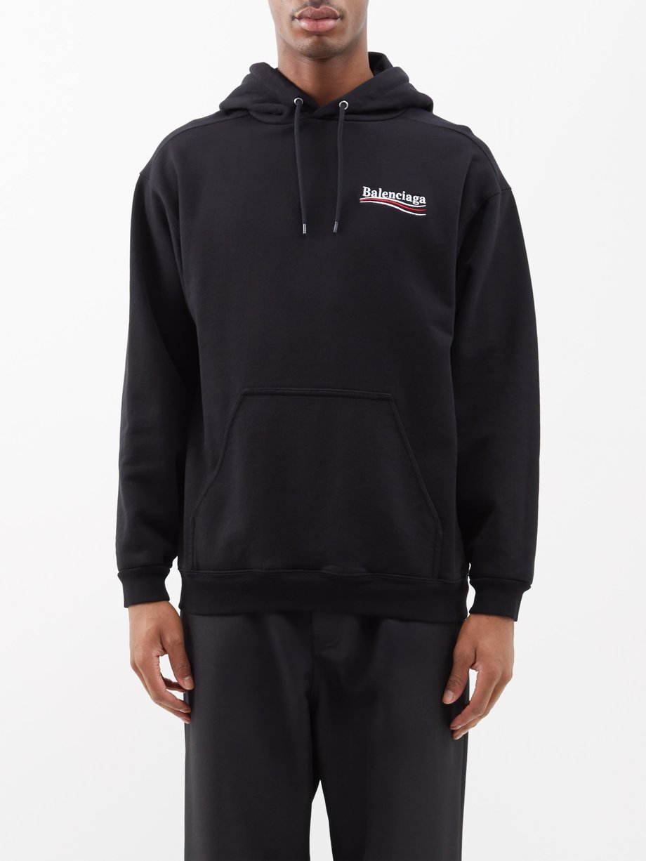 Black Logo-print cotton-jersey hoodie | Balenciaga | MATCHES UK