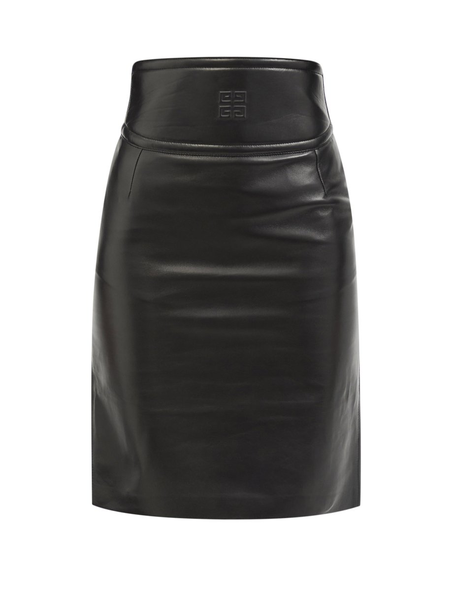 Givenchy 4G-embossed cutout leather pencil skirt