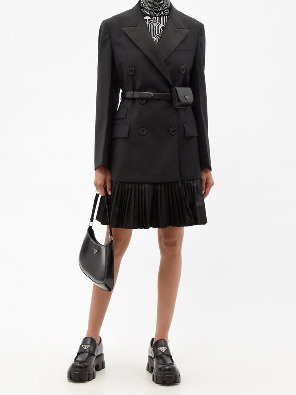 Prada Double-breasted belted mohair-blend blazer dress