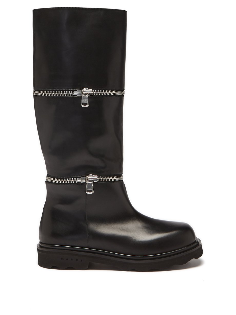 Black Zip-off panel leather knee-high boots | Marni | MATCHESFASHION US