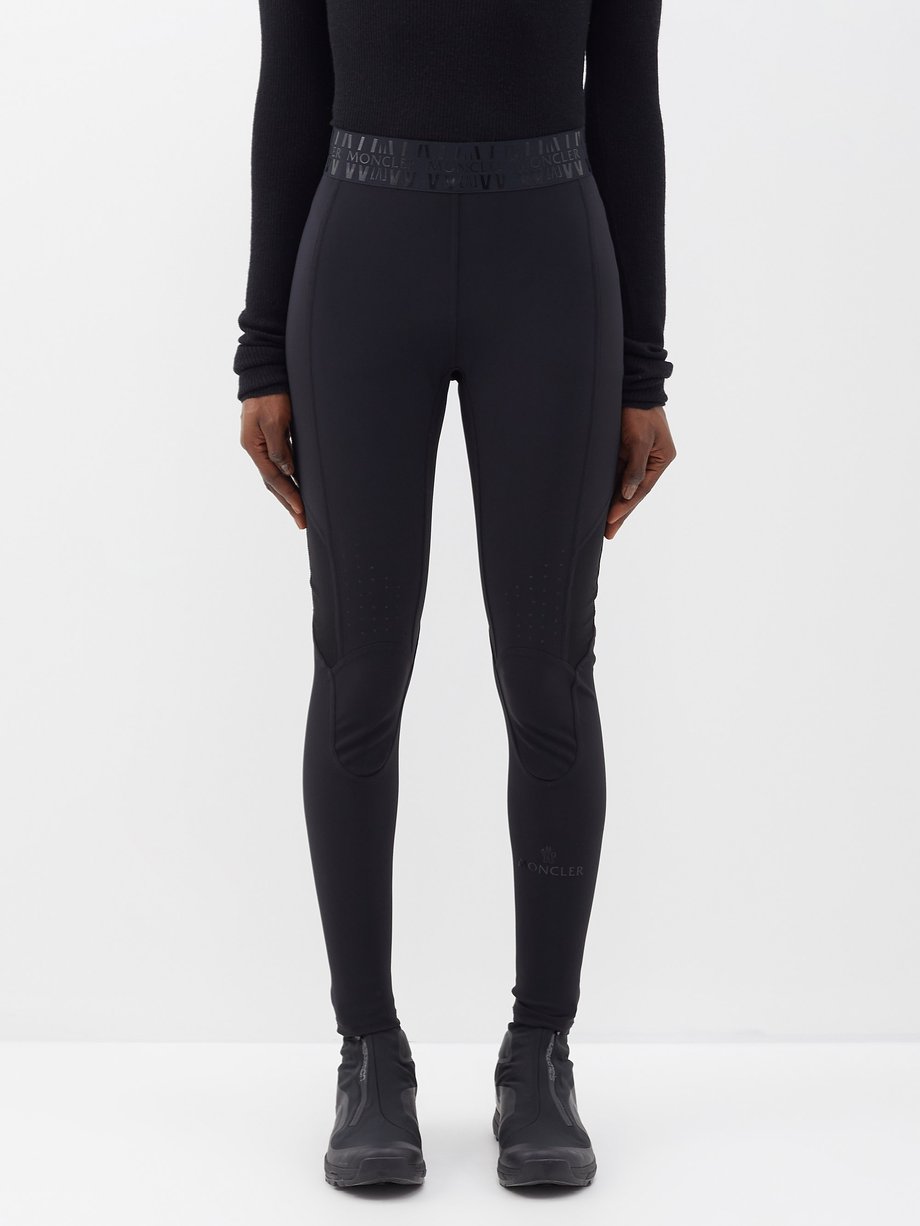 Black High-rise stretch-jersey leggings, Moncler