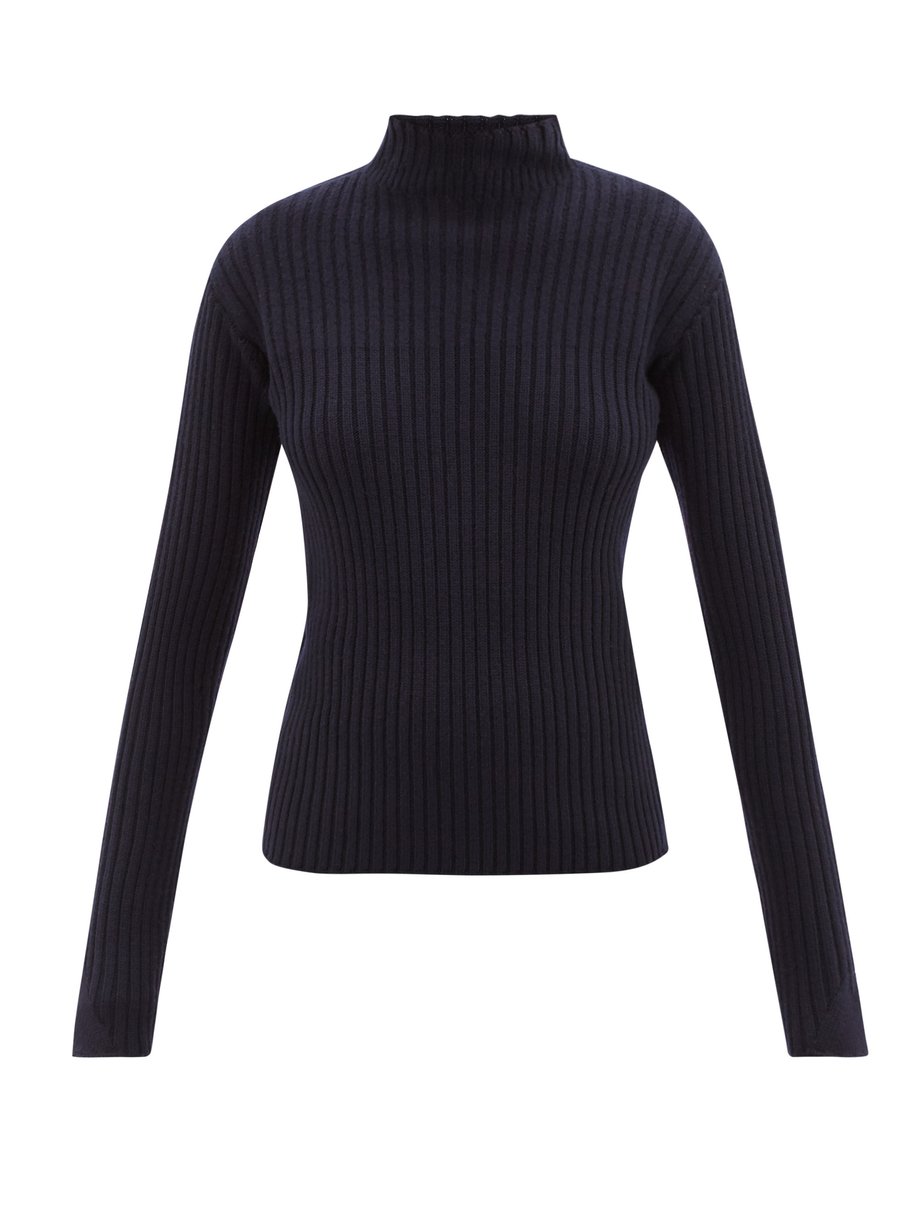 Navy High-neck ribbed wool sweater | Jil Sander | MATCHESFASHION UK