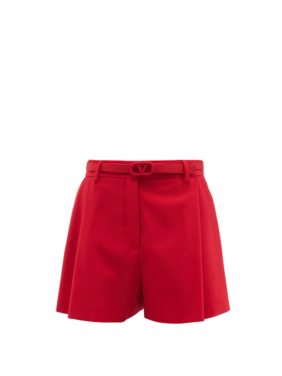 Red V-Logo belt pleated toile shorts | Valentino | MATCHESFASHION US
