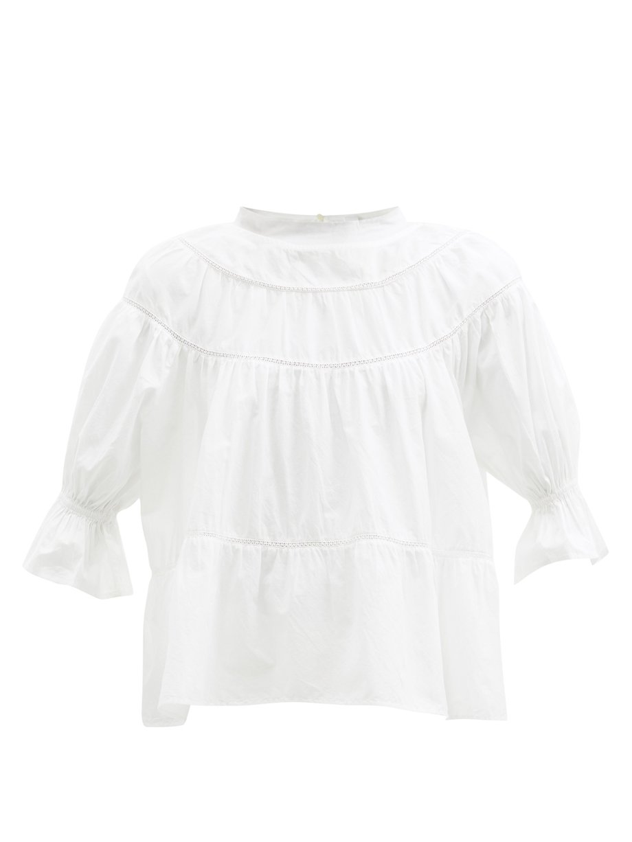 White Sol tiered Pima cotton-lawn blouse | Merlette | MATCHESFASHION US