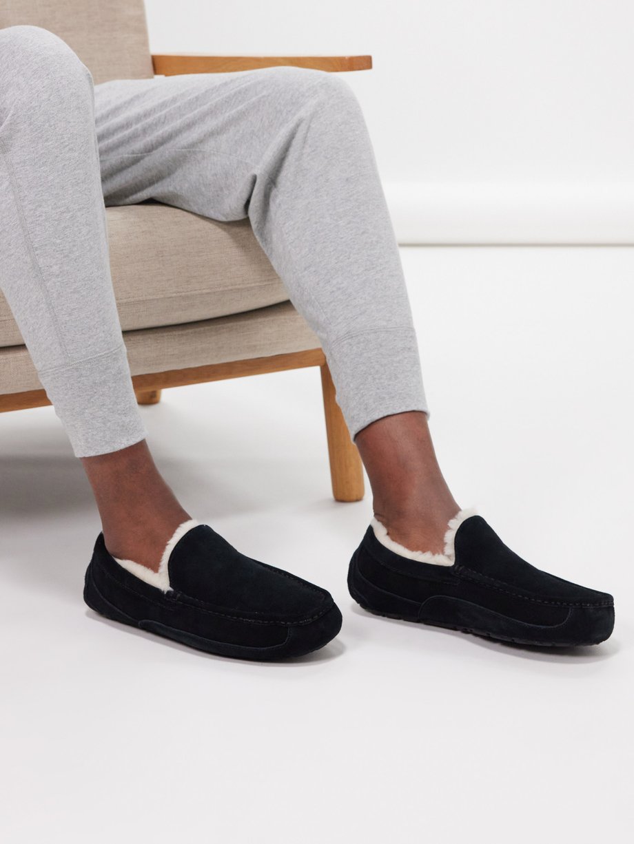 Black Ascot wool-lined suede slippers | UGG | MATCHES UK