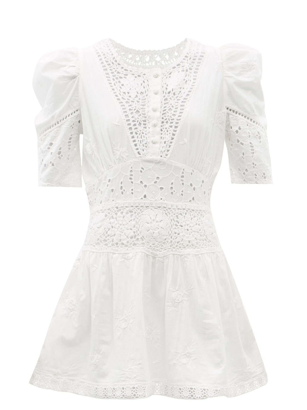 White Divine floral-embroidered cotton-voile mini dress ...