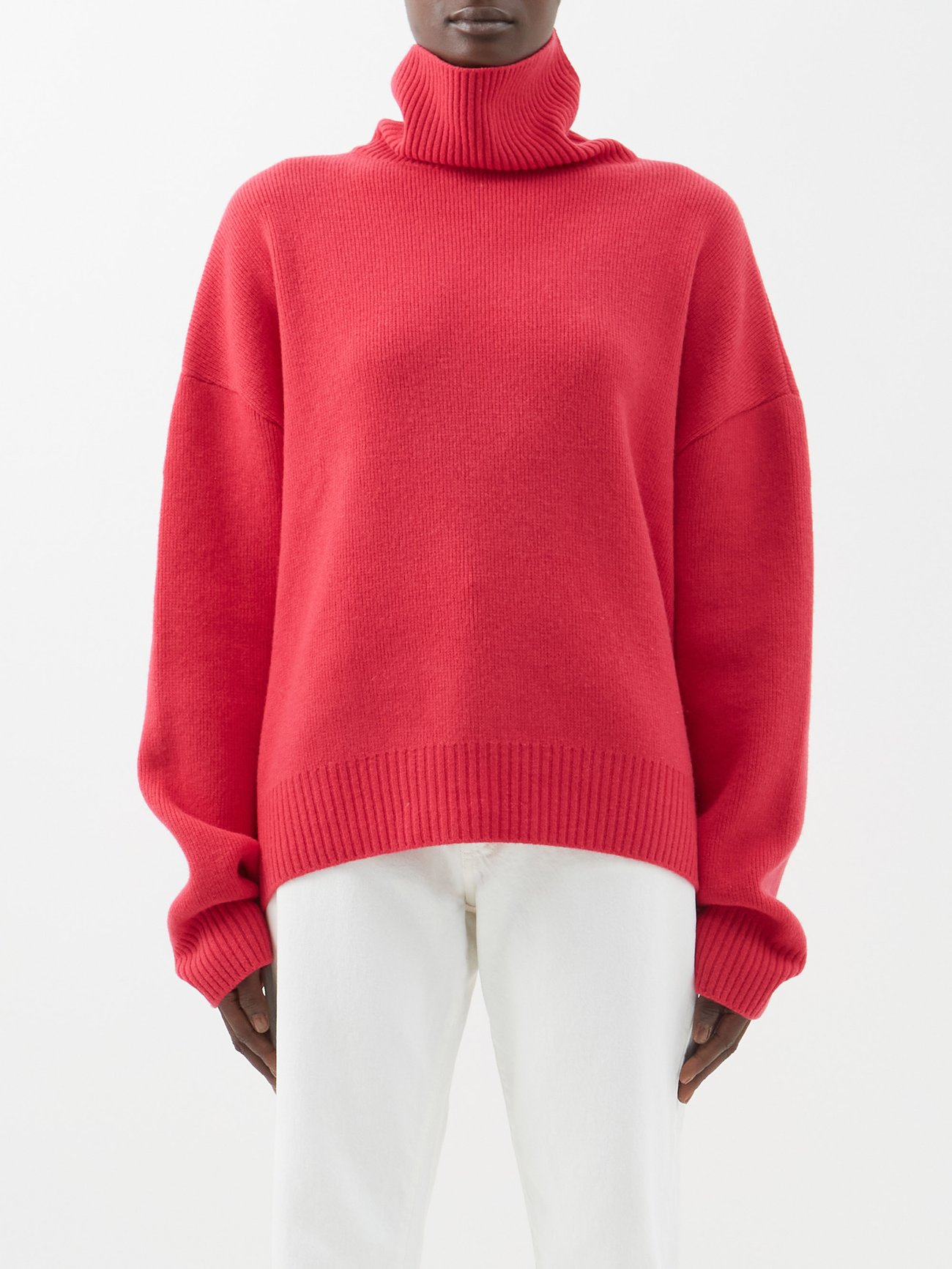Pink Cropped displaced-sleeve roll-neck wool sweater, Raey