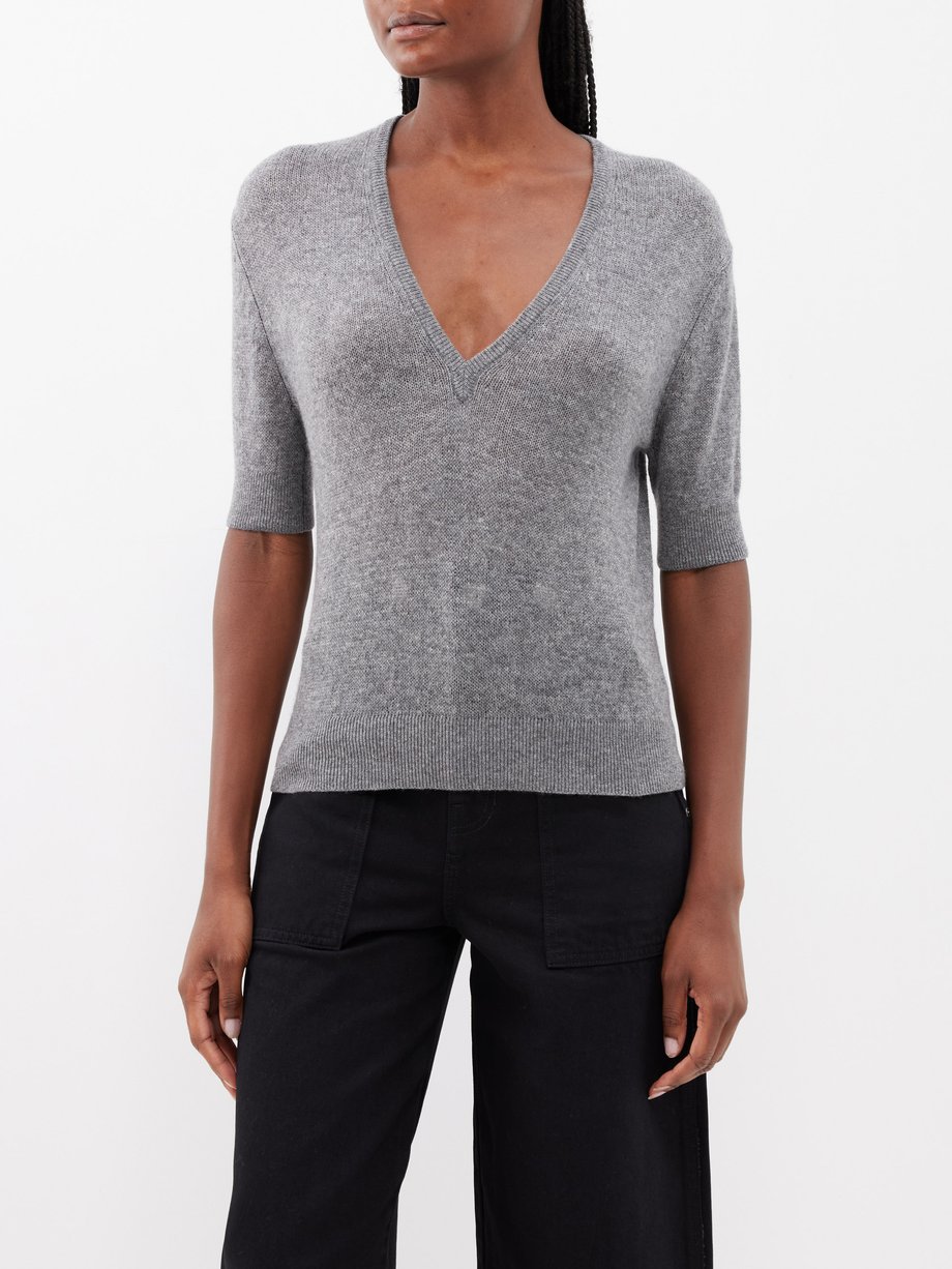 Grey Sierra V-neck cashmere-blend sweater | Khaite | MATCHES UK