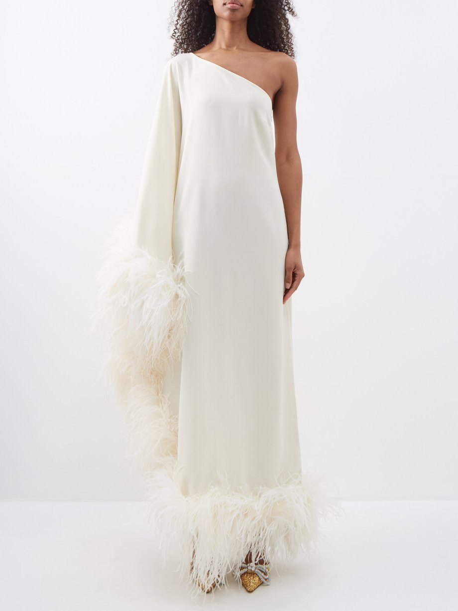 White Ubud one-shoulder feather-trimmed dress | Taller Marmo | MATCHES UK