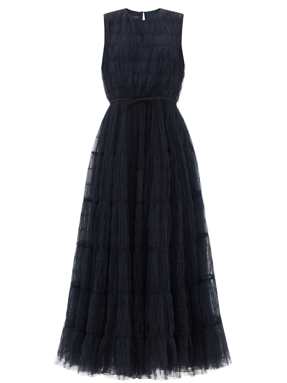 Navy Shirred tulle and silk-crepe gown | Giambattista Valli ...