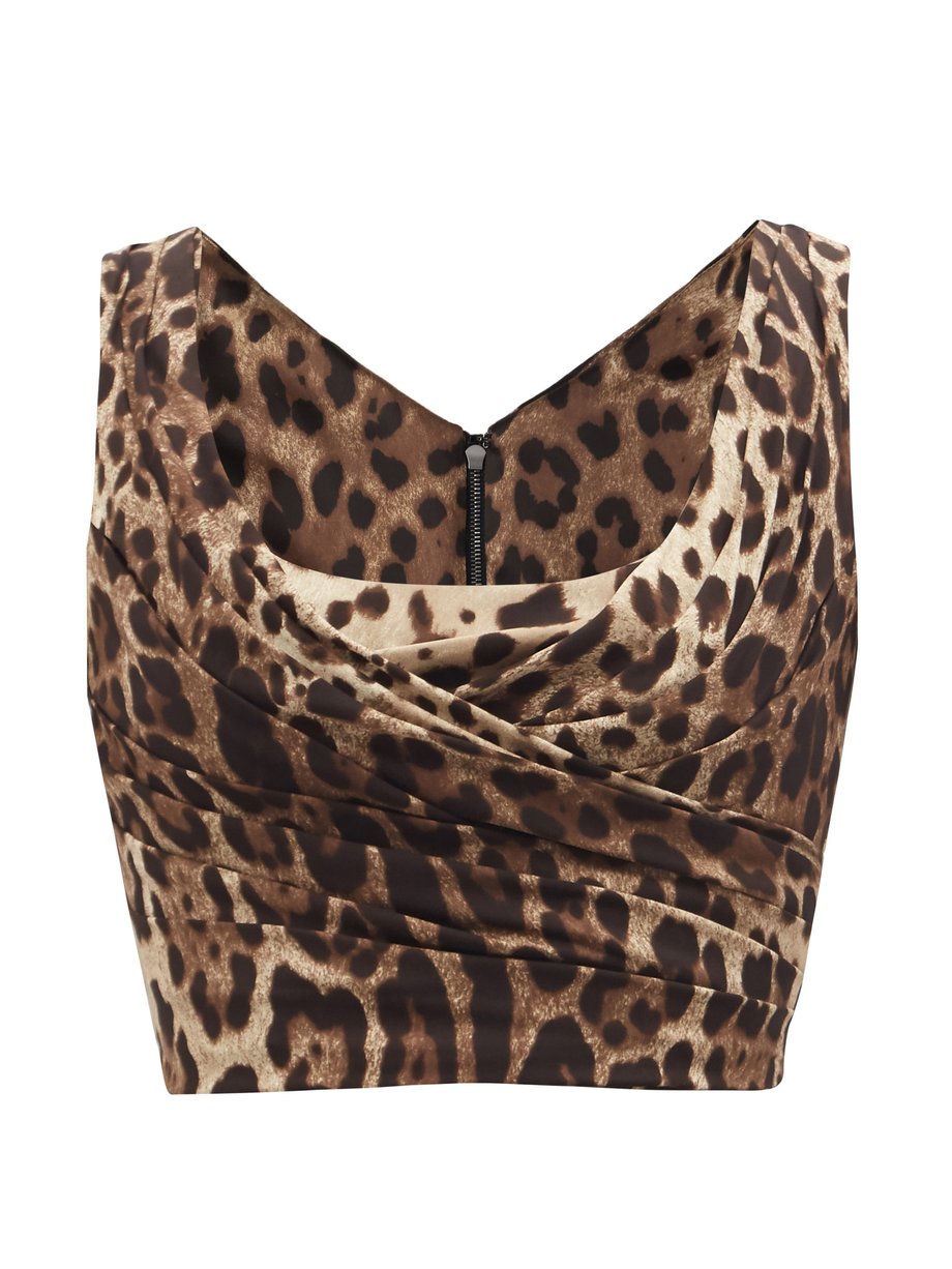Print Draped leopard-print silk-blend satin cropped top | Dolce ...