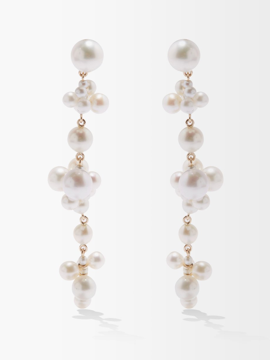 White Celie pearl & 14kt gold drop earrings | Sophie Bille Brahe ...