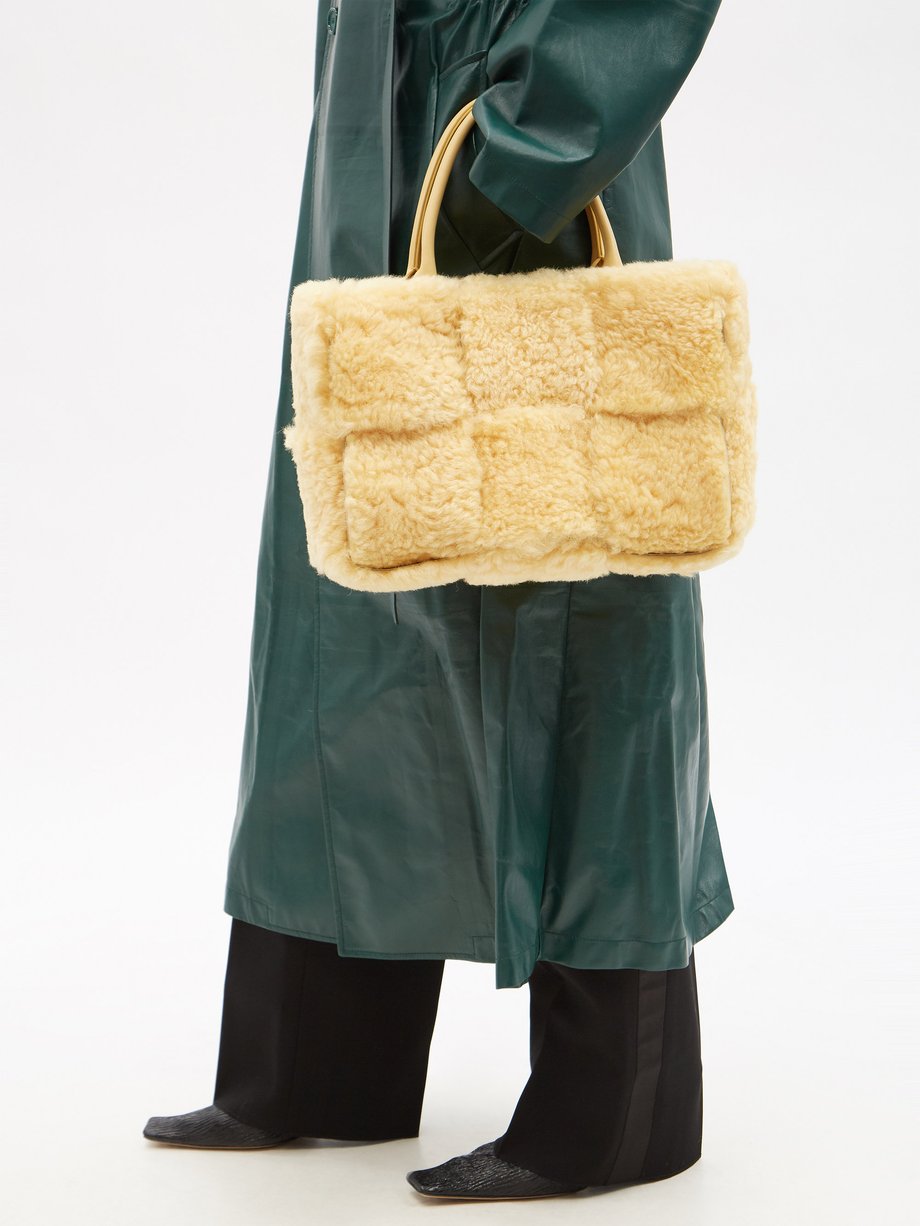 Yellow The Arco small leather and shearling tote bag | Bottega Veneta ...
