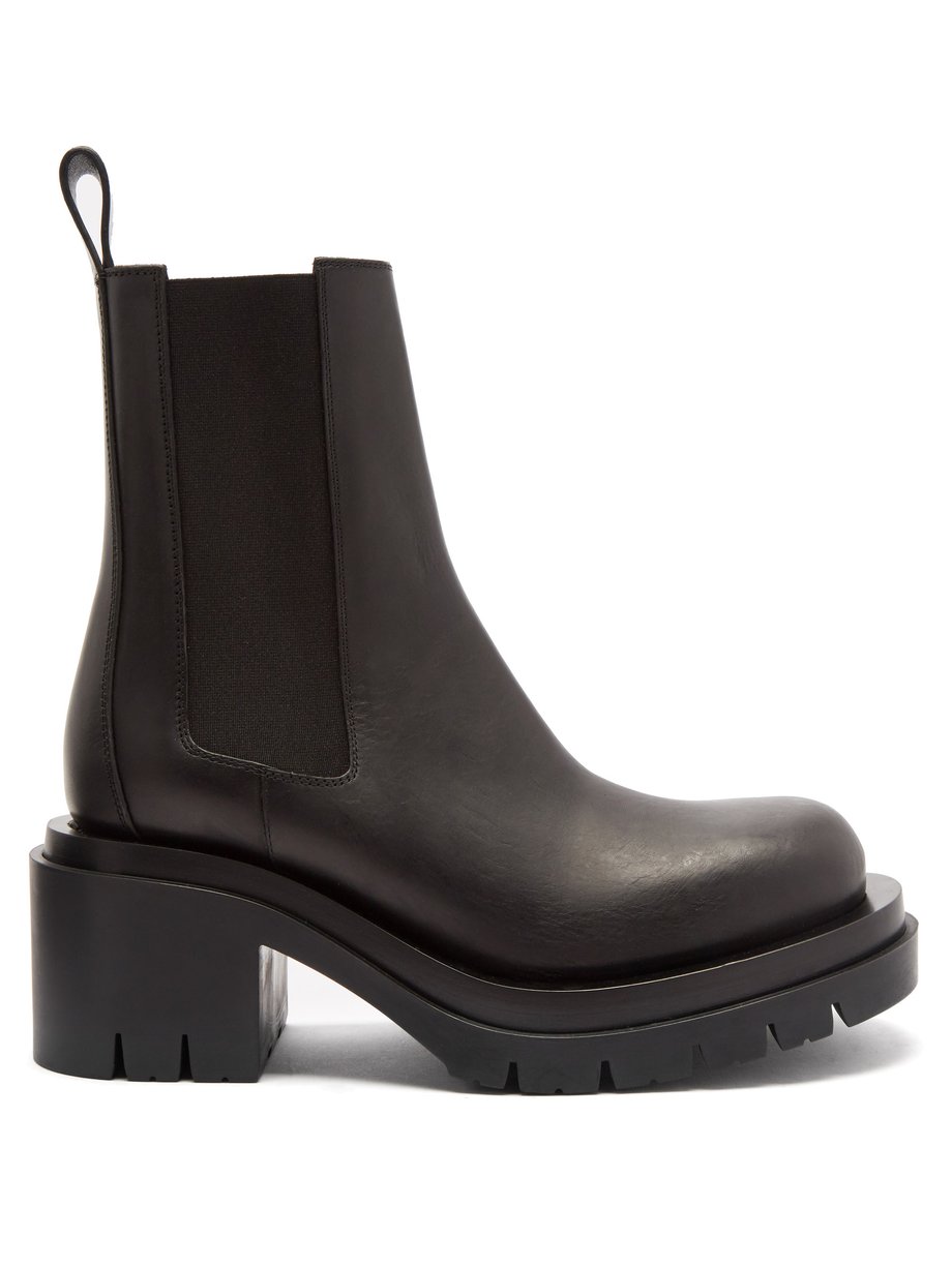 Black Lug block-heel leather ankle boots | Bottega Veneta ...