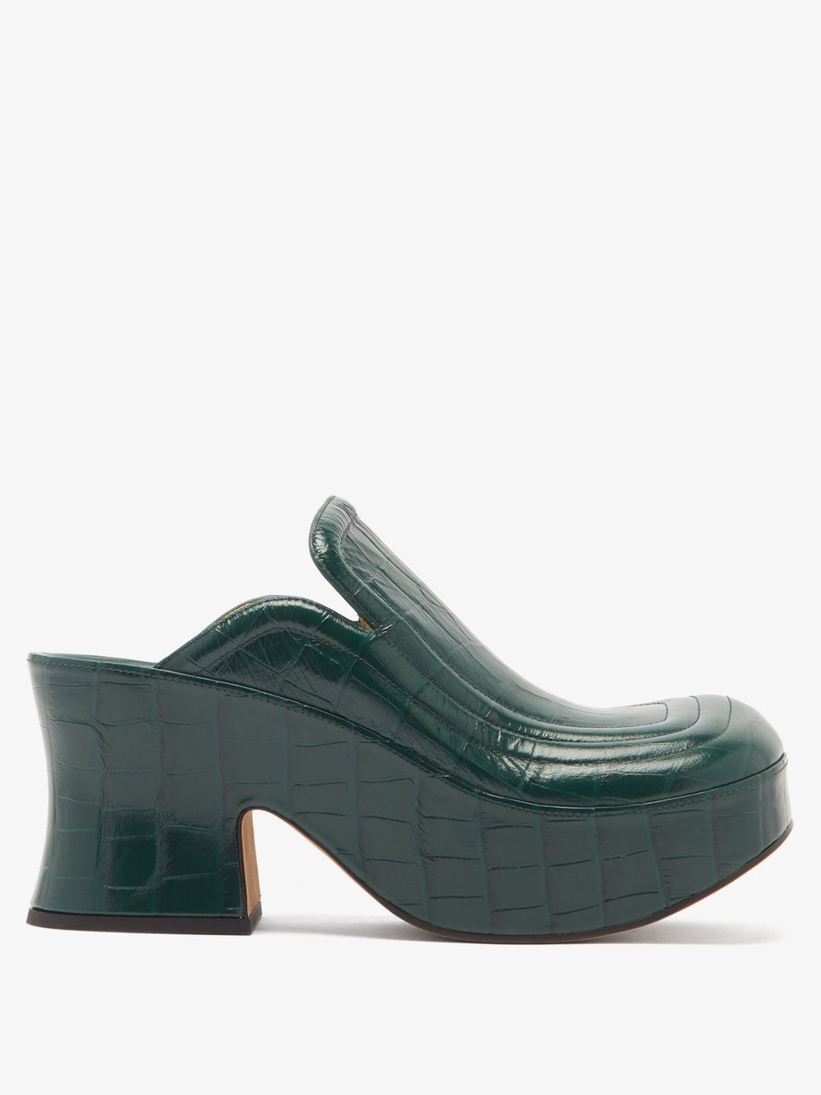 Green hot sale leather clogs