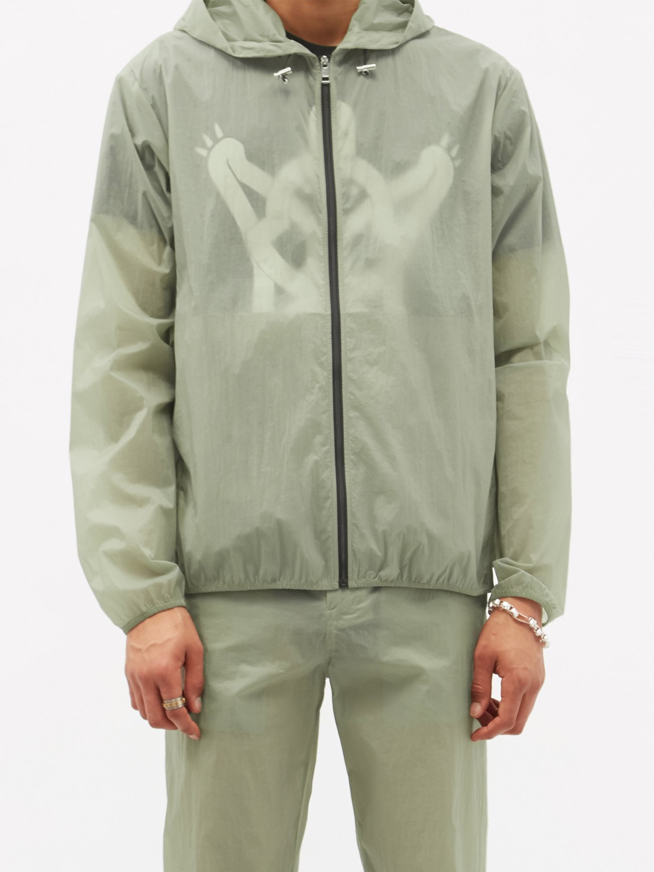 Neutral Frog-print translucent-shell hooded jacket | Moncler Genius |  MATCHES UK