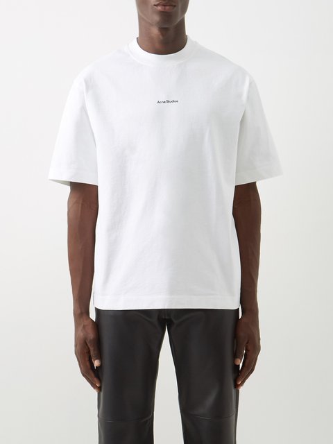 White Extorr embroidered-logo crew-neck cotton T-shirt | Acne