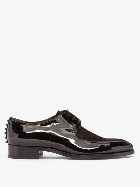 HUGO - Patent-leather Oxford shoes with stacked logo