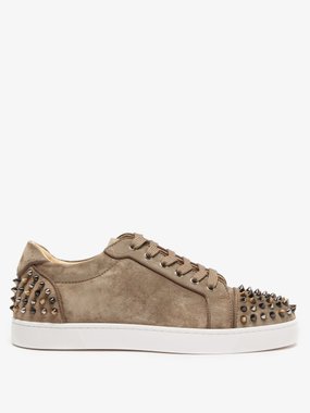 Christian Louboutin Happyrui Spiked Suede-Trimmed Glittered-Mesh