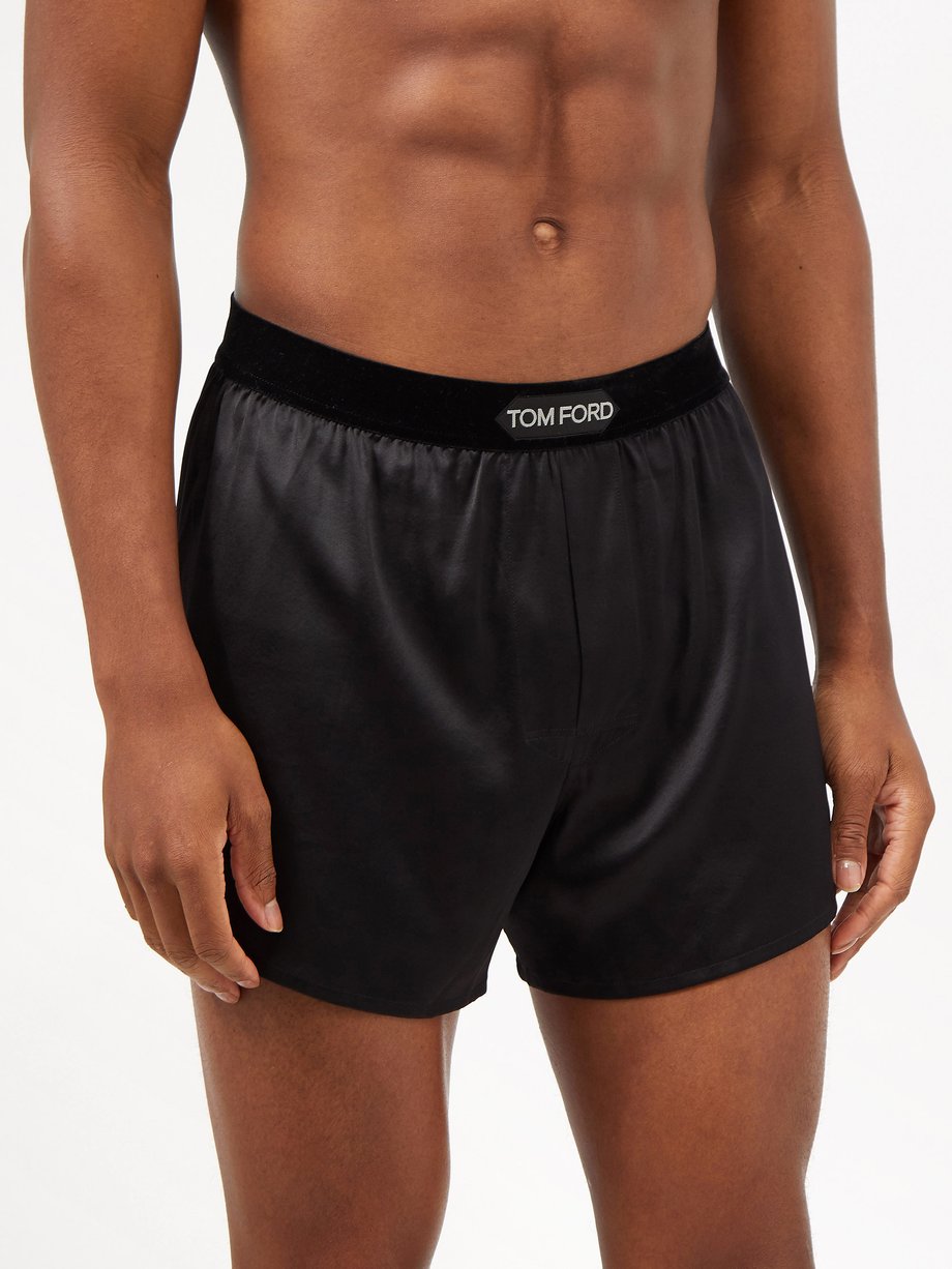 Black Logo-patch silk-blend boxer shorts | Tom Ford | MATCHES UK