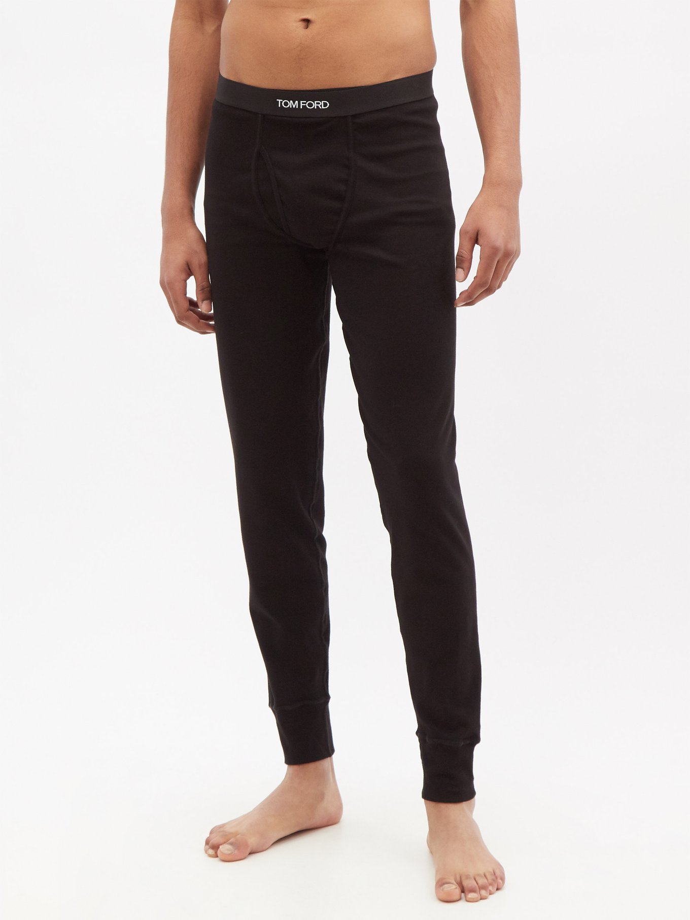 Black Logo-jacquard cotton-blend jersey thermal leggings | Tom Ford |  MATCHESFASHION US