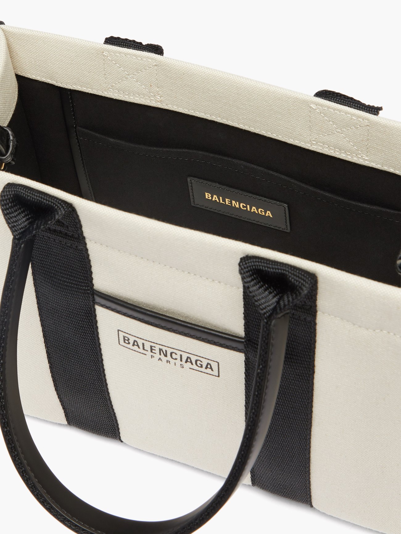 Neo Navy S leather-trimmed canvas tote bag | Balenciaga