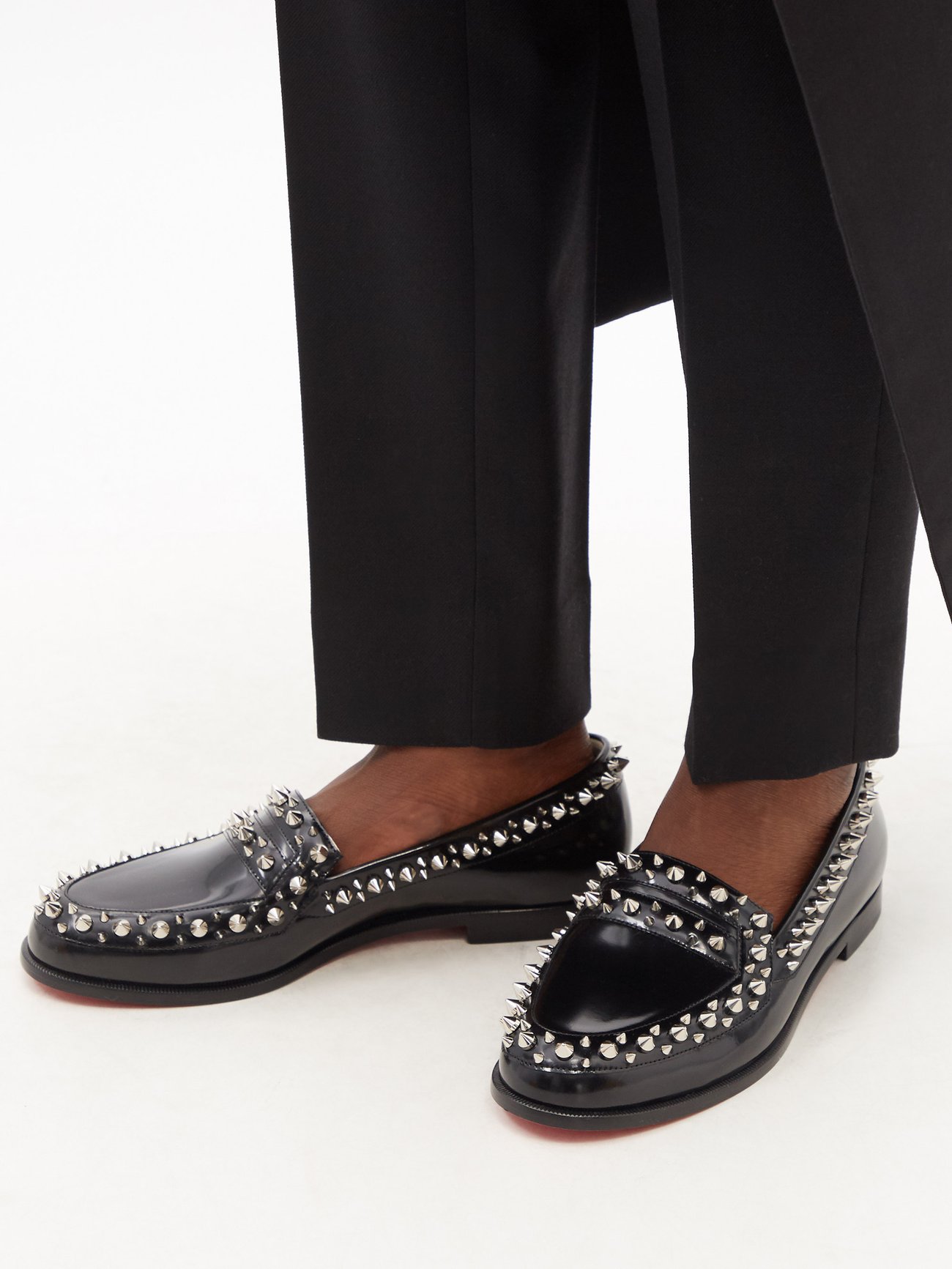 CHRISTIAN LOUBOUTIN Black Rolling Spikes Leather Loafers Size 6/36 $1295  Retail