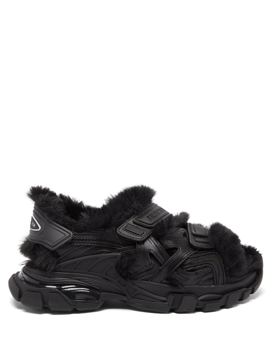 Black Track Faux Shearling Sandals Balenciaga Matchesfashion Us 