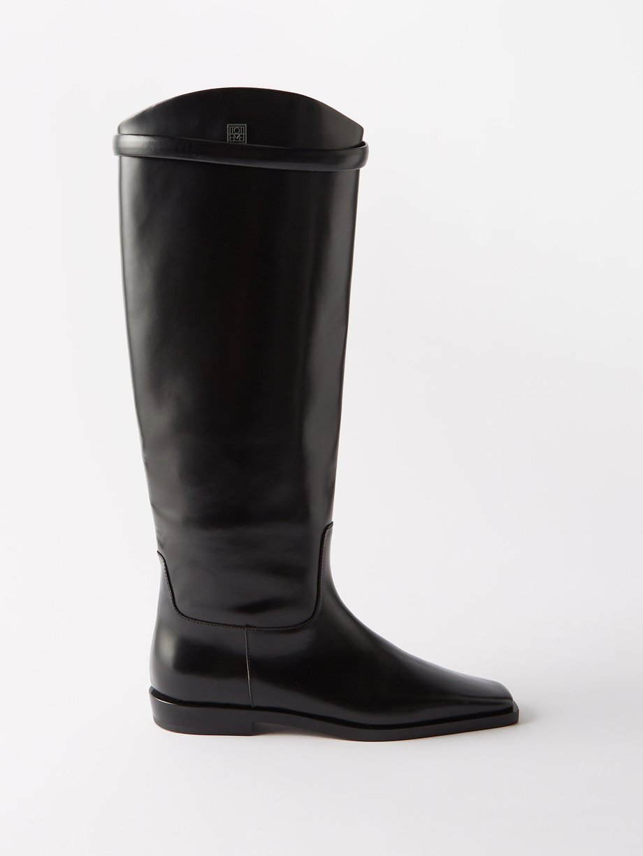Black Square-toe leather knee-high boots | Toteme | MATCHES UK