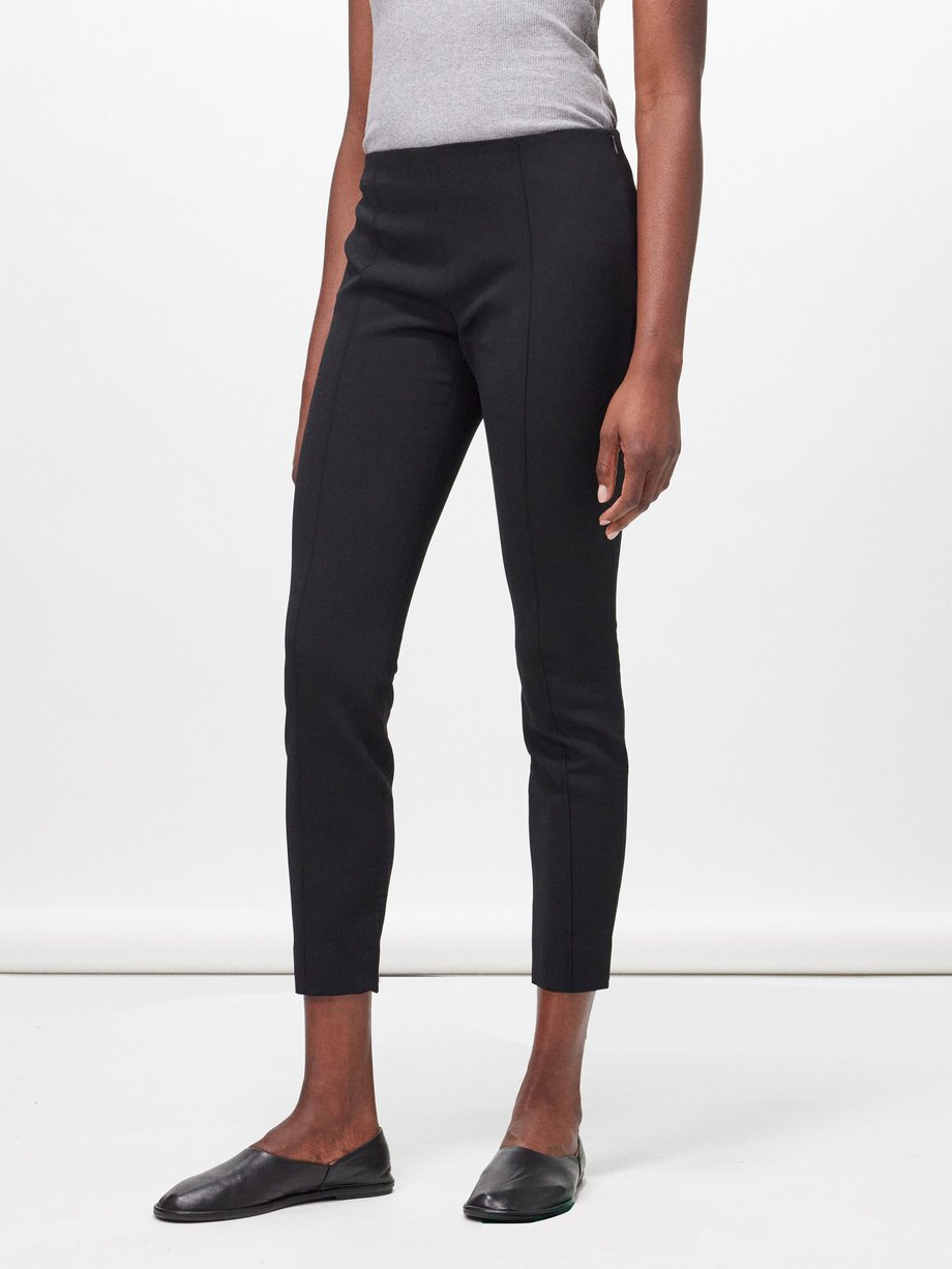 Black Kosso wool-blend crepe slim-leg trousers, The Row