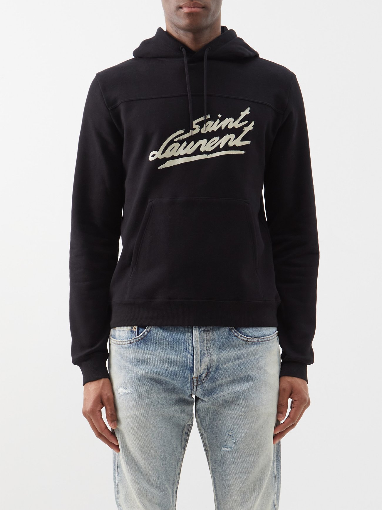 Saint Laurent - Men - logo-print Cotton-jersey Hoodie Black - XXL