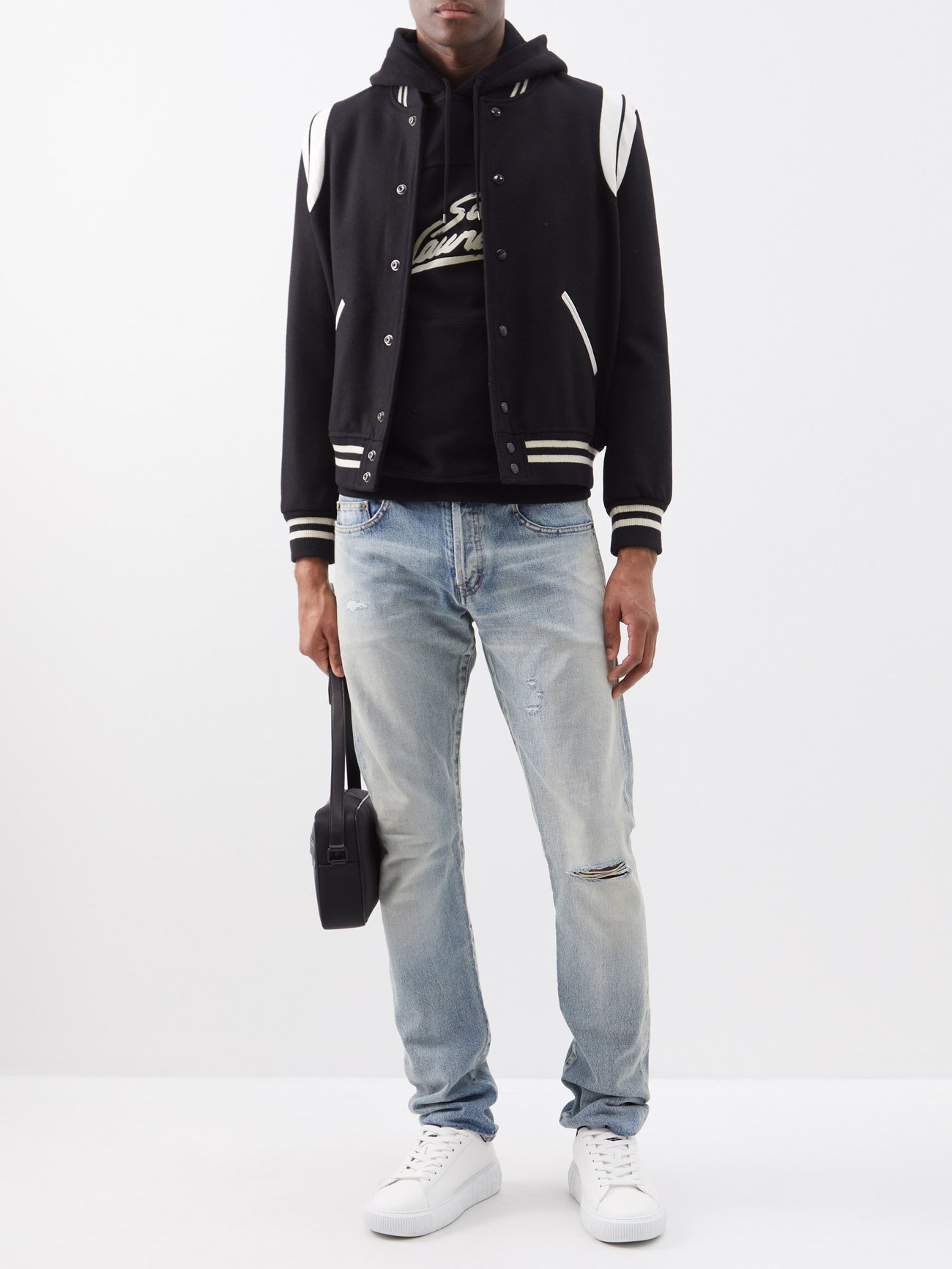 Black Logo-print cotton-jersey hoodie, Saint Laurent