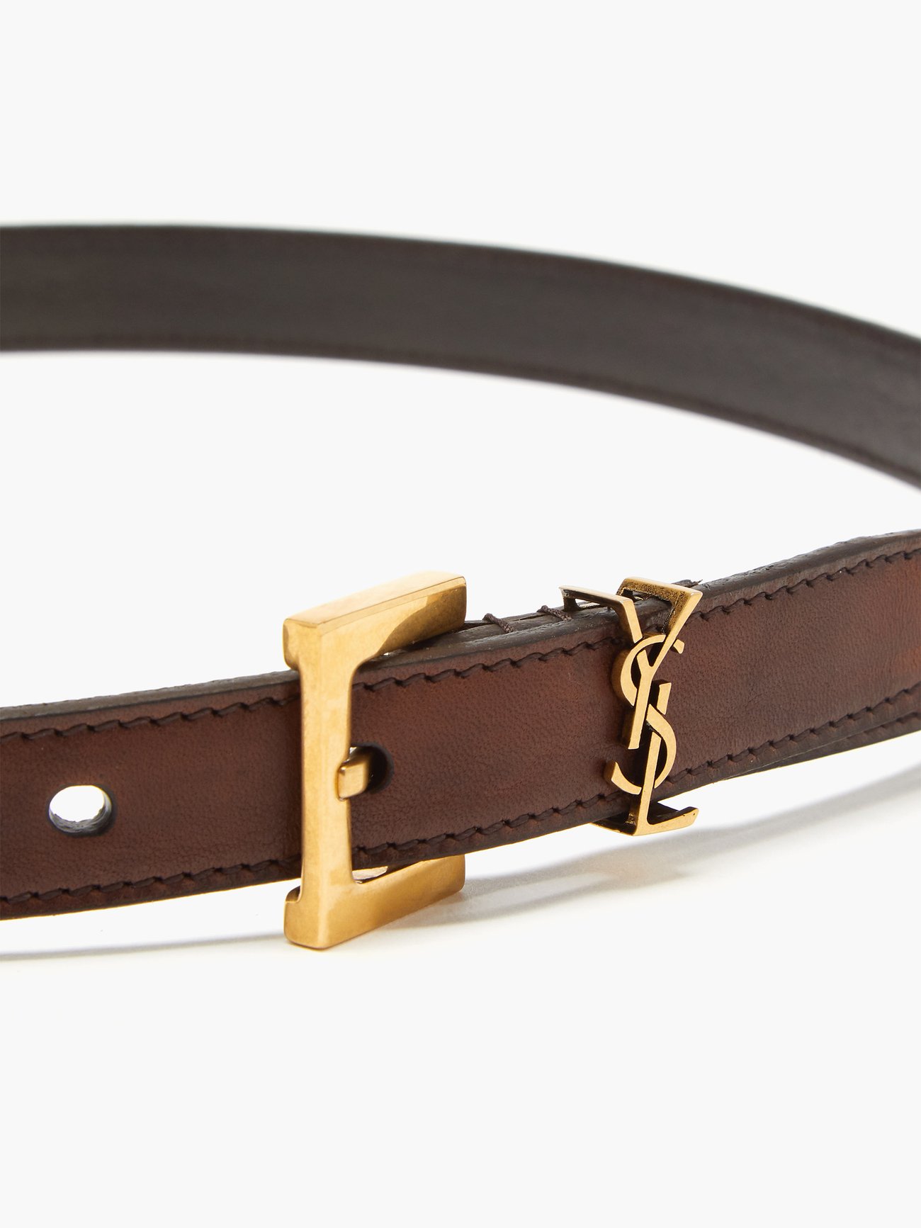 SAINT LAURENT - Logo-plaque leather belt