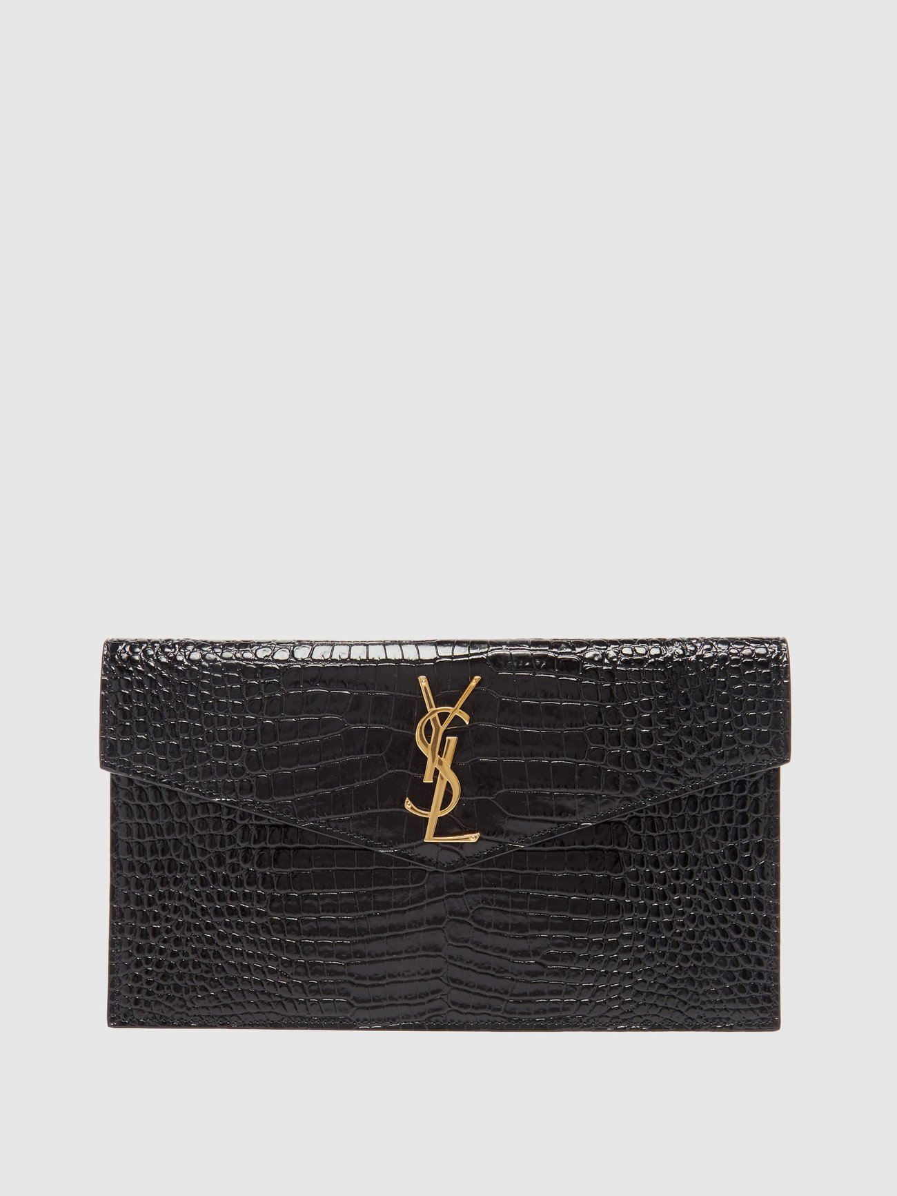 White YSL-logo croc-effect leather clutch bag, Saint Laurent