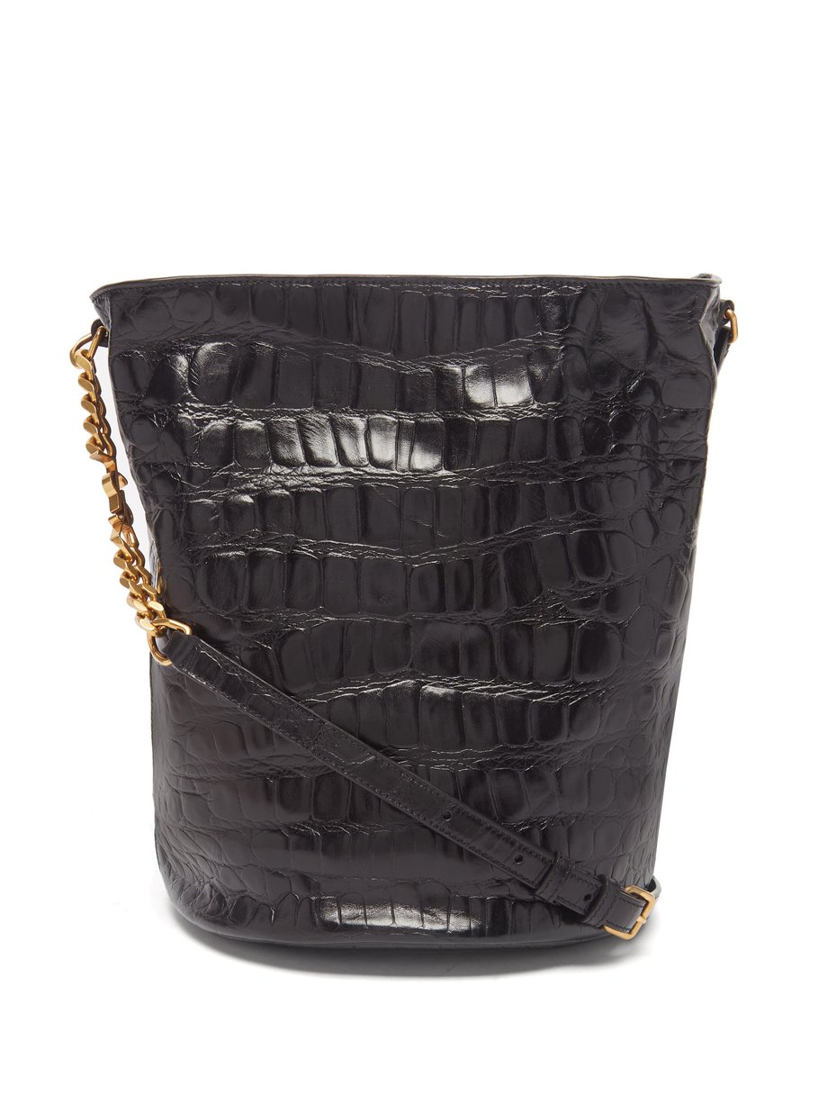 Black Crocodile-effect leather bucket bag | Saint Laurent | MATCHES UK